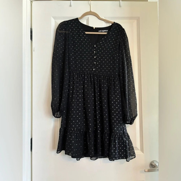 Karl Lagerfeld Paris Metallic-Dot Flounce-Hem Dress Size 2 # 1B 1499 - Picture 2 of 4